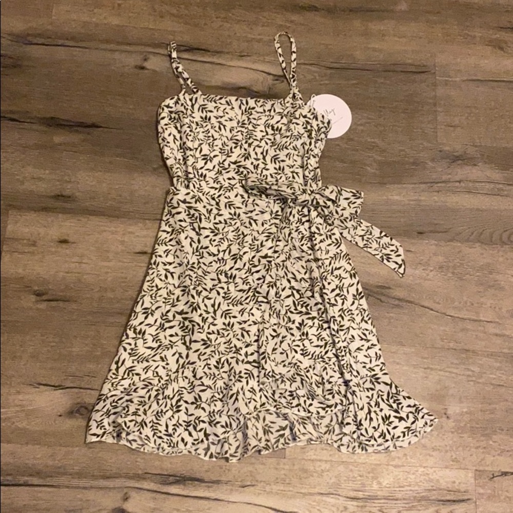 Princess Polly white wrap dress with leaf details